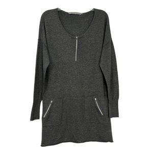 Athleta Azalia Knit Sweater Tunic Dress Gray Sz M Zip Pockets
